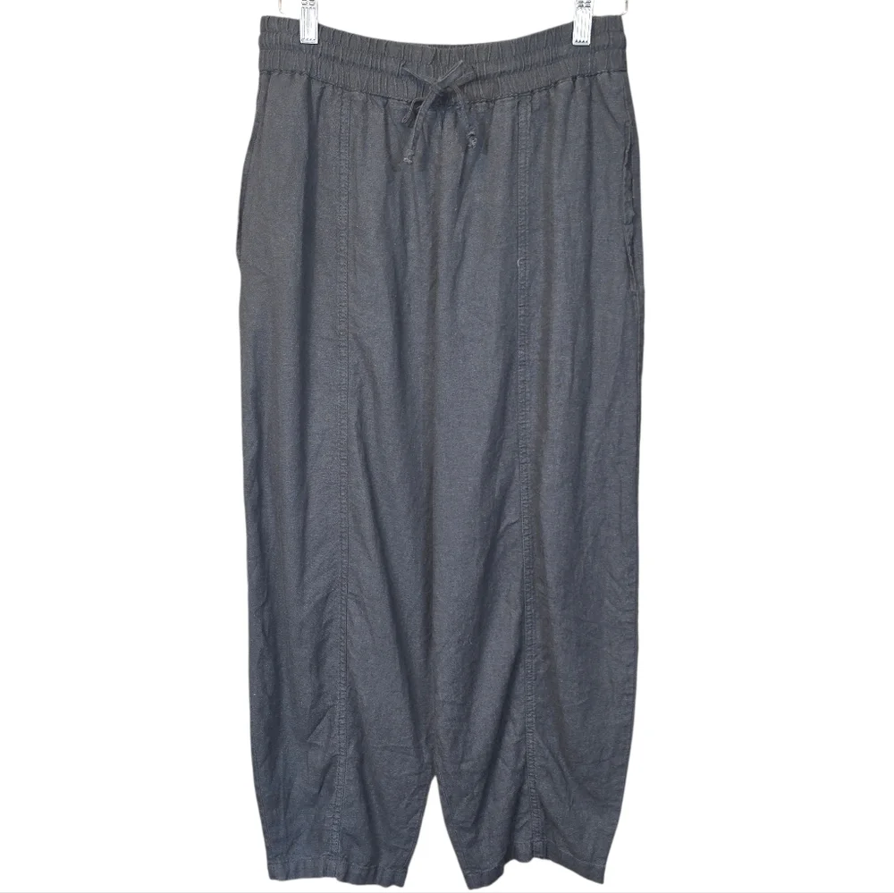 Zara Linen Blend Relaxed Tapered Leg Pull On Drawstring Pants Gray Size Small